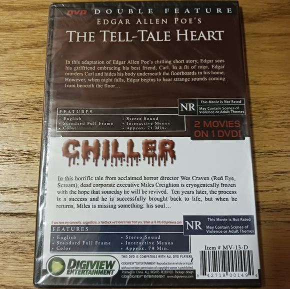 THE TELL TALE HEART & CHILLER Double Feature on DVD Slim Case - Picture 2 of 2